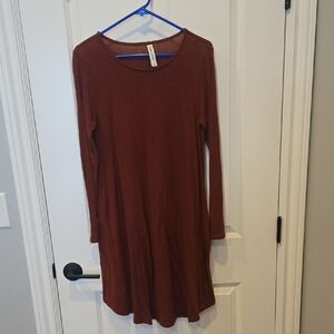 Zenana Outfitters Long Sleeve Dress in Deep Brown